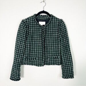 BOSS Hugo Boss Johella Cropped Tweed Jacket Modern Green Holiday Christmas Sz 2